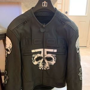 Vintage ICON Motorcycle jacket and helmet.